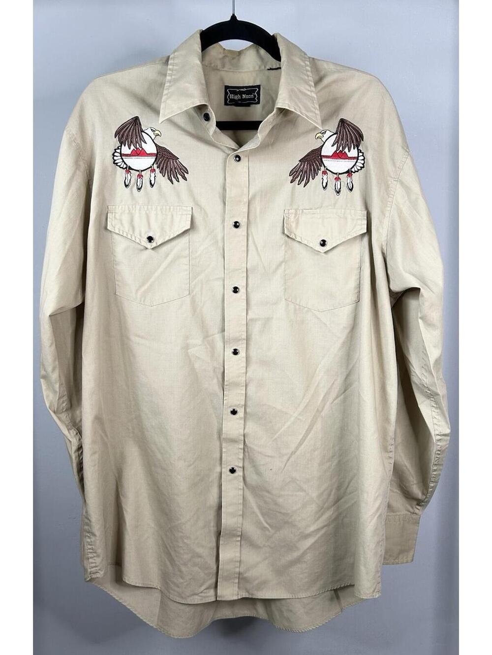 High Noon Khaki Long Sleeve Pearl Snap Button Western Shirt Men’s Size Large